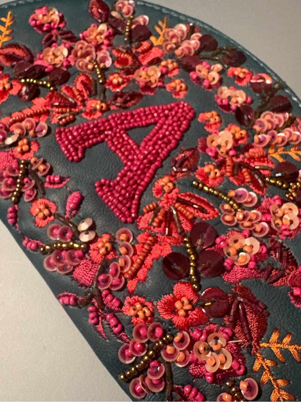 Anthropologie Letter A Leather Beaded Zip Pouch - Picture 3 of 6